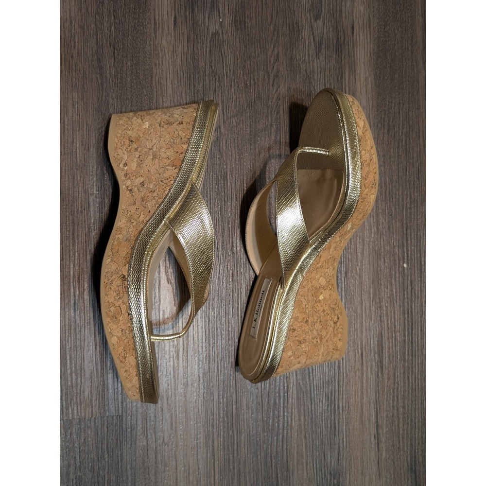 LK Bennett Gold Textured Leather Cork Wedge Sandals Made in Italy Size‎ 40